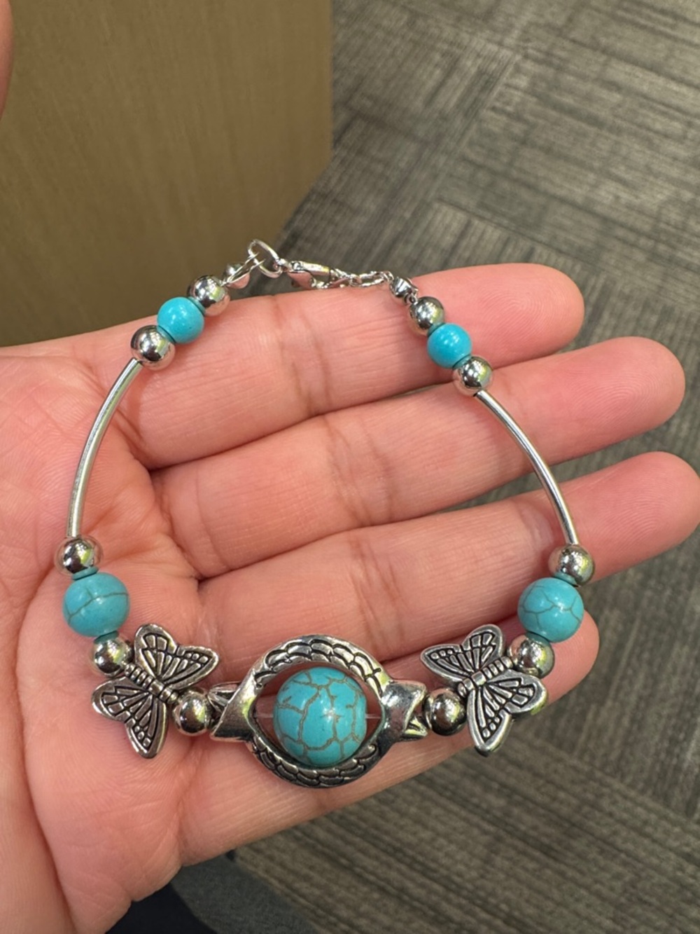 Turquoise colour Butterfly Silver plated Bracelet - Women Jewelry